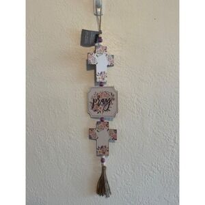 Special Moments Floral Pray Cross Wall Decor Lavender Pink Wood Bead Tassel 23in